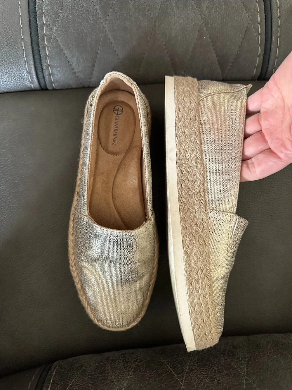 Giani Bernini Women's Archerr Casual Espadrille Flats Metallic Linen Size 6.5
